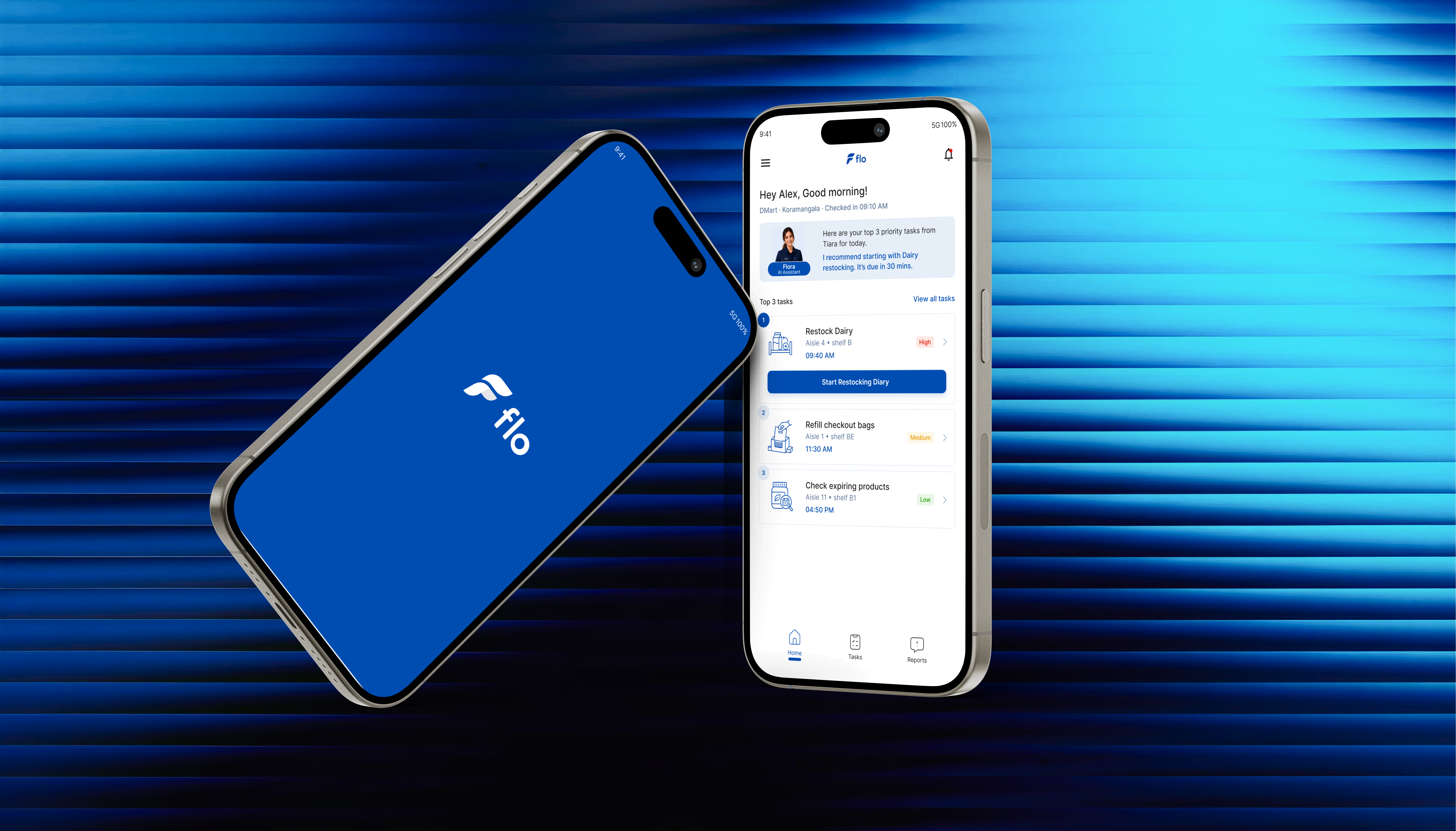 Flo retail floor app and Flora AI assistant